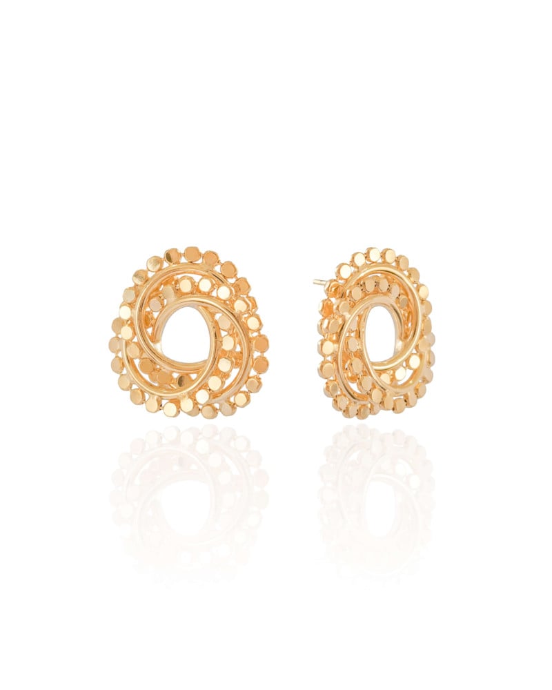 Brinco Argola Frontal Bolinhas Achatadas 2.2 cm Banhado a Ouro 18K