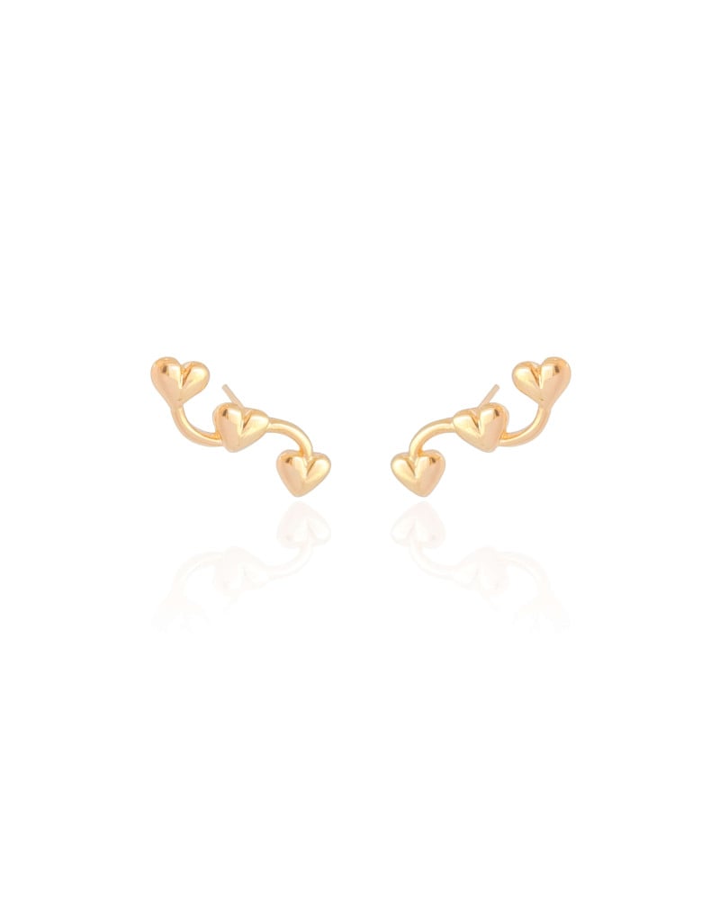 Ear Cuff Corações Liso Banhado a Ouro 18K
