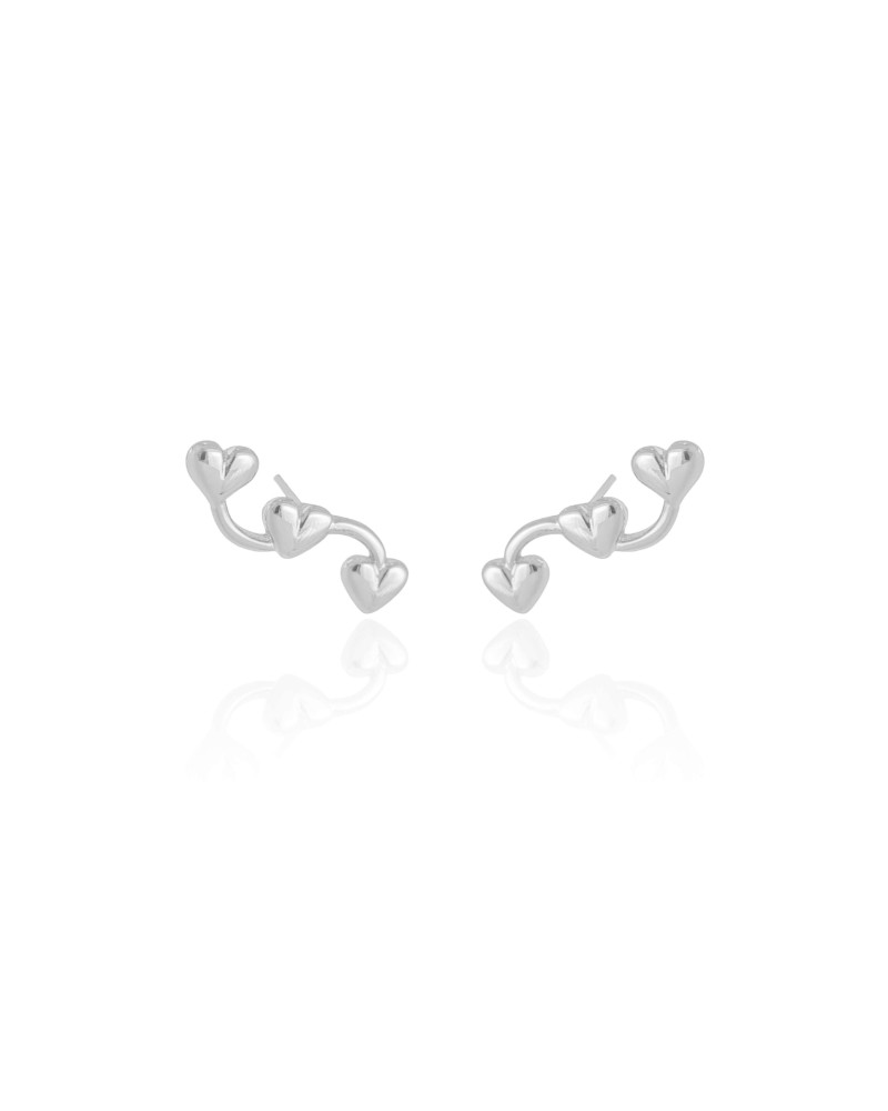 Ear Cuff Corações Liso Ródio Branco