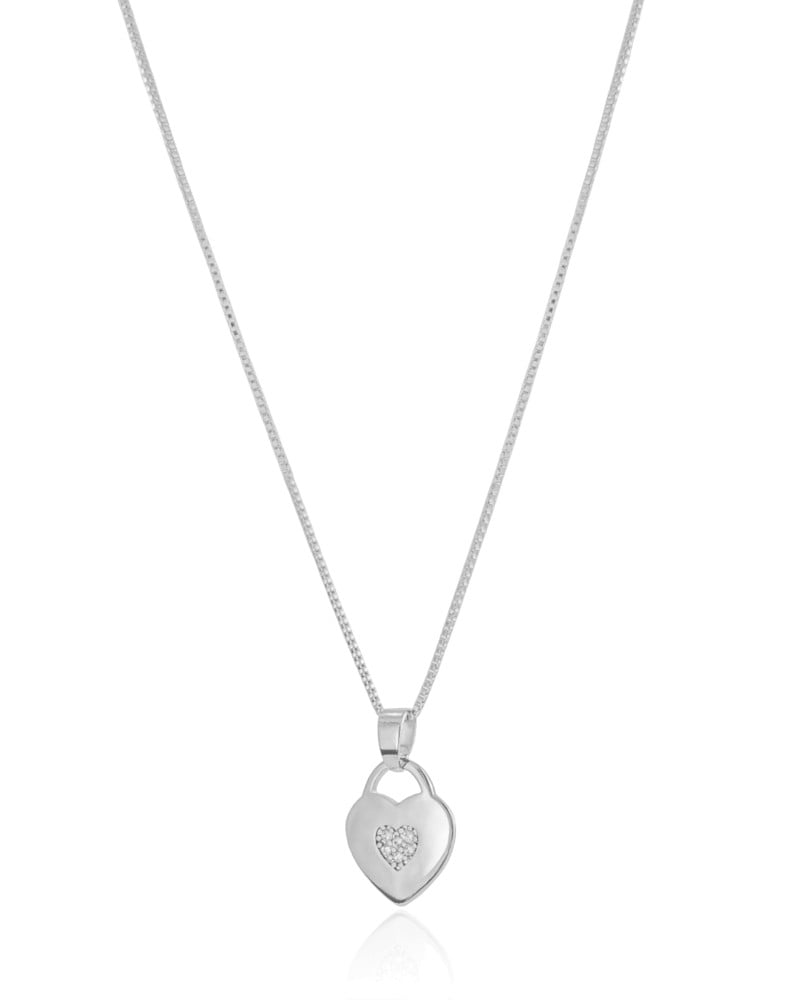 Gargantilha Veneziana Coração Cravejado Cristal Ródio Branco