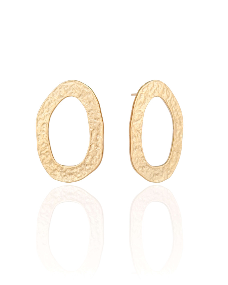 Brinco Oval Orgânico Vazado Banhado a Ouro 18K