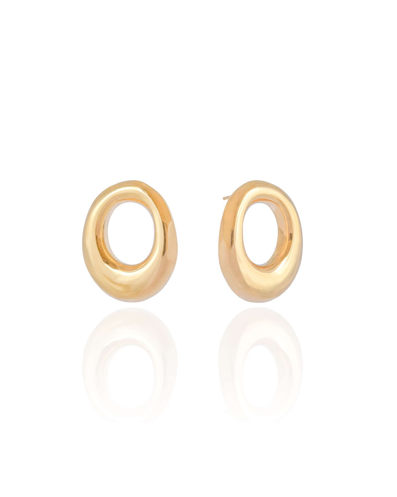 Brinco Oval Vazado Banhado a Ouro 18K