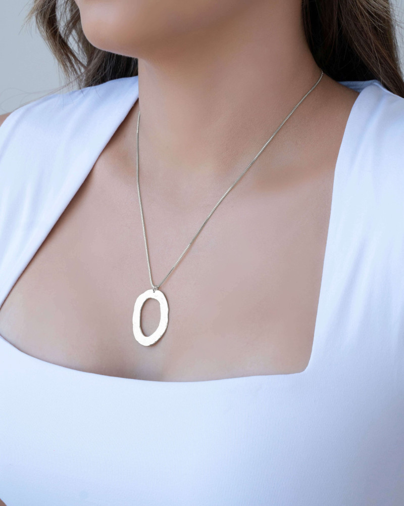 Gargantilha Veneziana Orgânico Oval Vazado Ródio Branco