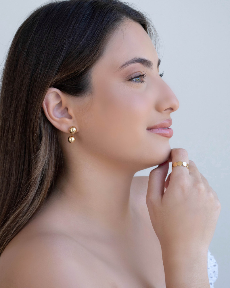 Anel Ajustável Bolas Achatadas Lisas Tamanho G Banhado a Ouro 18K