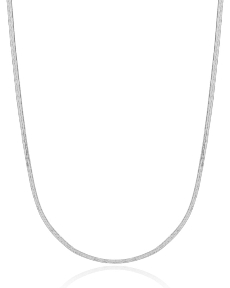 Gargantilha Longa Malha Fita 2 mm Ródio Branco