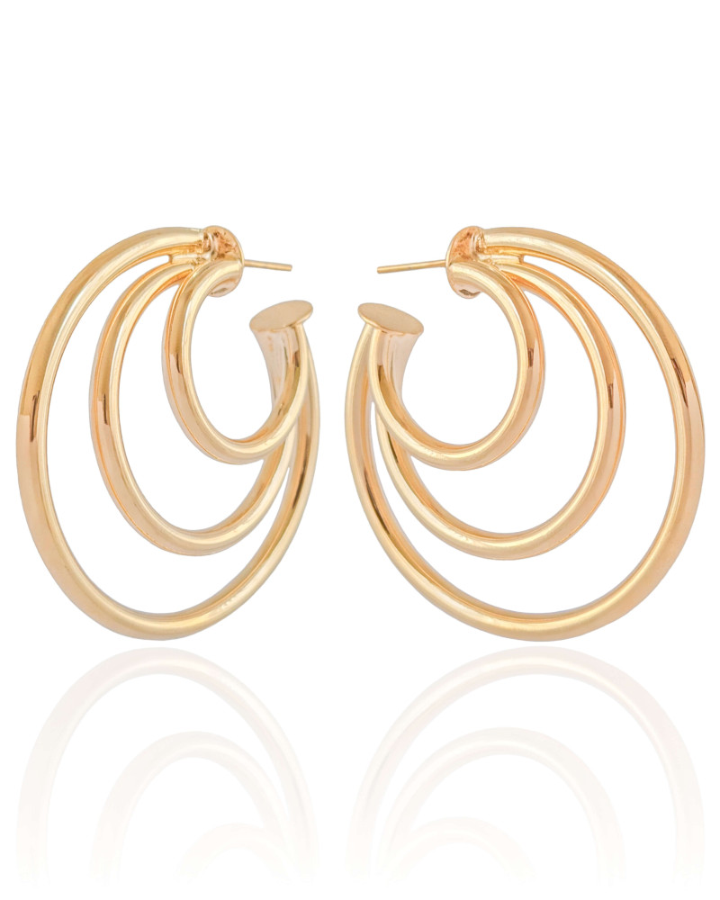 Brinco Argola Tubo Três Filetes 4.3 cm Banhado a Ouro 18K