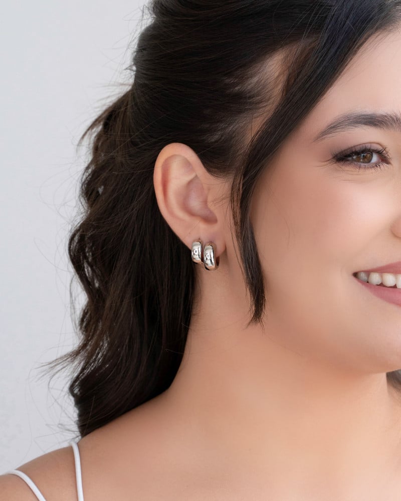 Brinco Argola Click Lisa 1.3 cm Ródio Branco