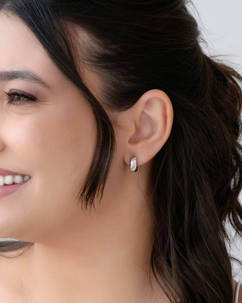 Brinco Argola Click Lisa 1.3 cm Ródio Branco