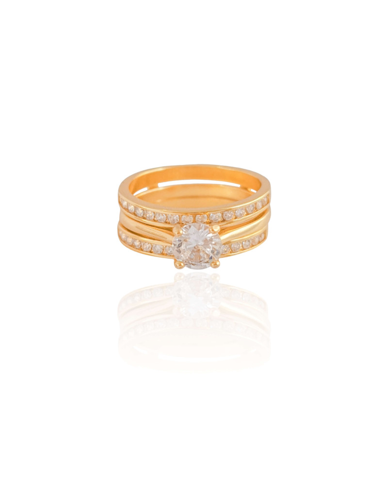 Anel Ponto de Luz Cravejado Cristal Tamanho 16 Banhado a Ouro 18K