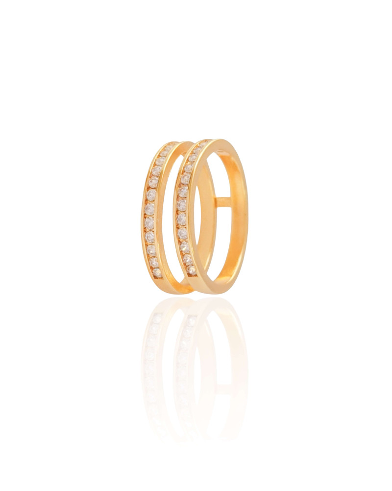 Anel Ponto de Luz Cravejado Cristal Tamanho 16 Banhado a Ouro 18K