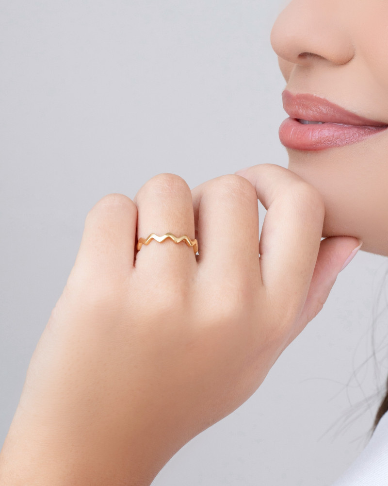 Anel Ondas Tamanho 22 Banhado a Ouro 18K
