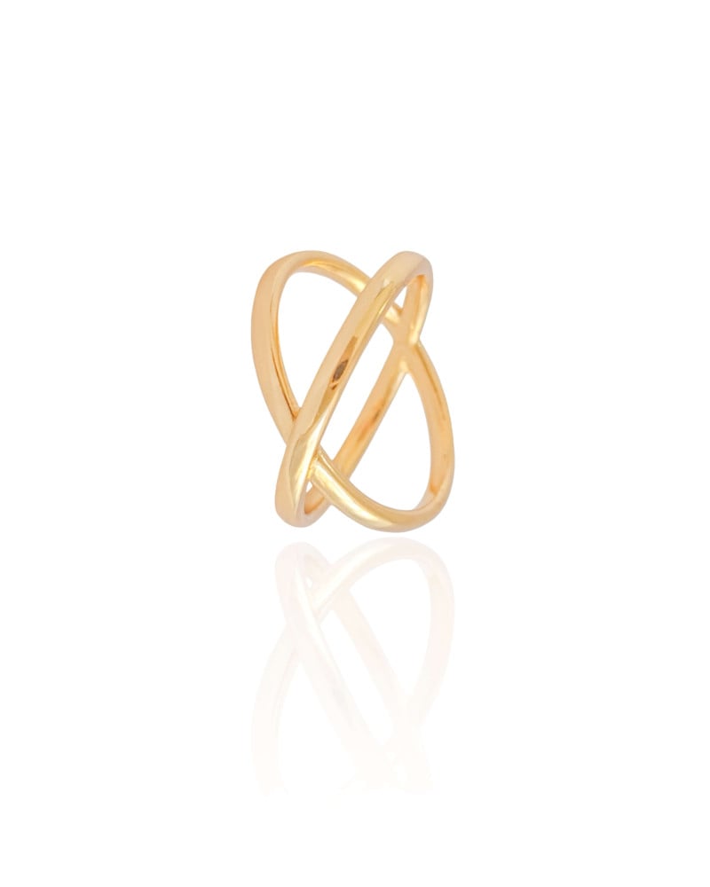 Anel em X Liso Tamanho 15 Banhado a Ouro 18K
