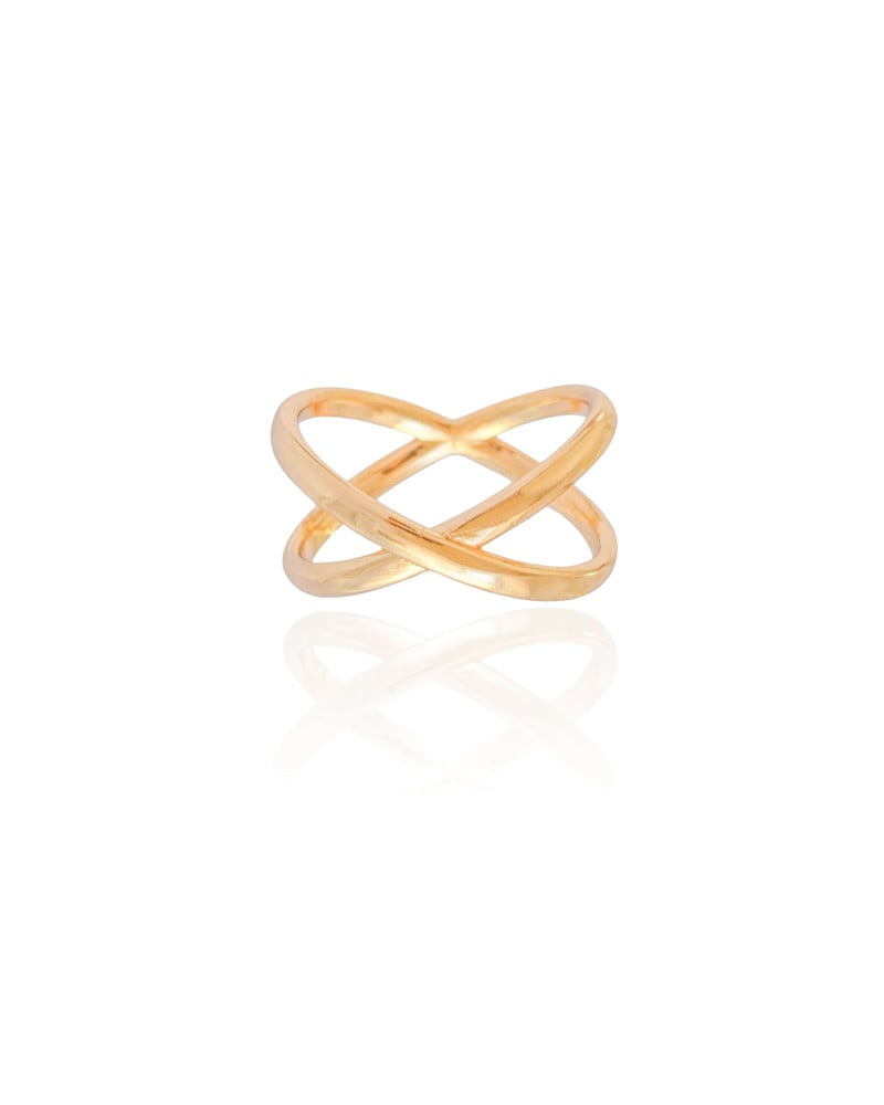 Anel em X Liso Tamanho 17 Banhado a Ouro 18K