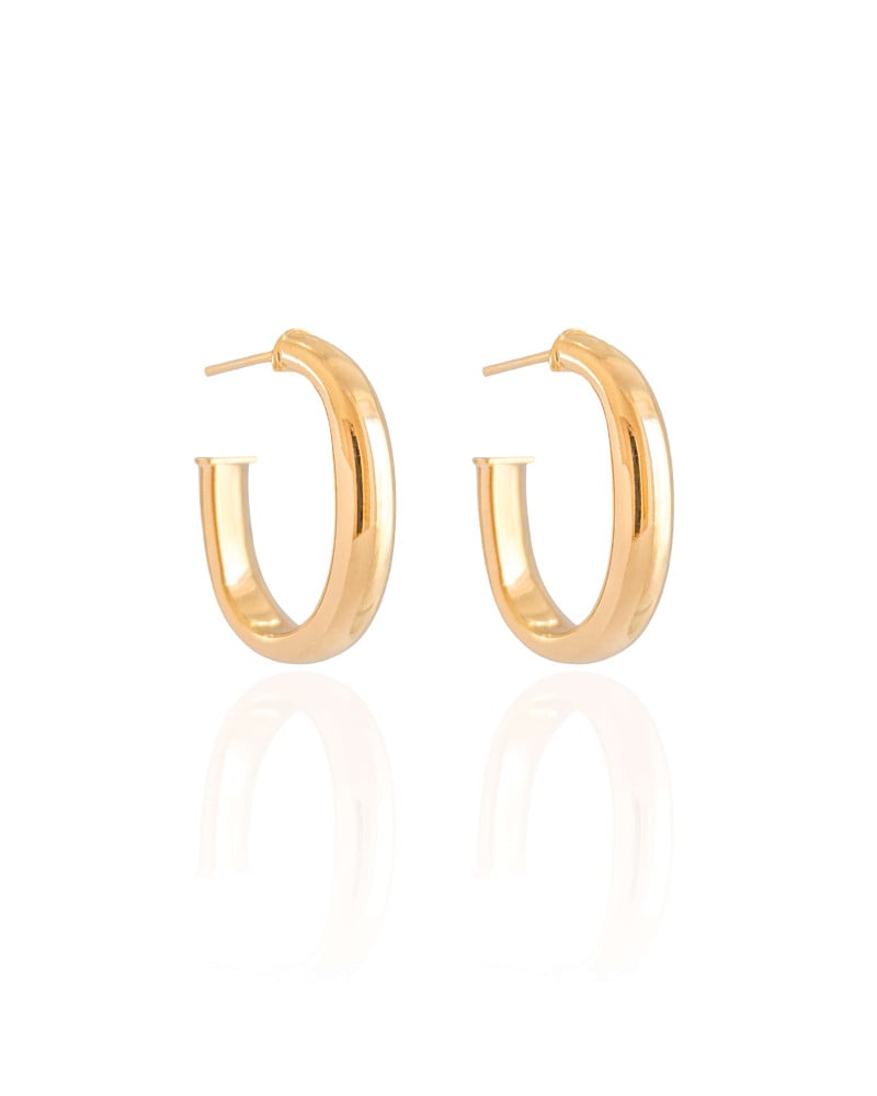 Brinco Argola Oval Liso 2.5 cm Banhado a Ouro 18K