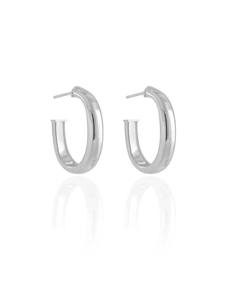 Brinco Argola Oval Liso 2.5 cm Ródio Branco