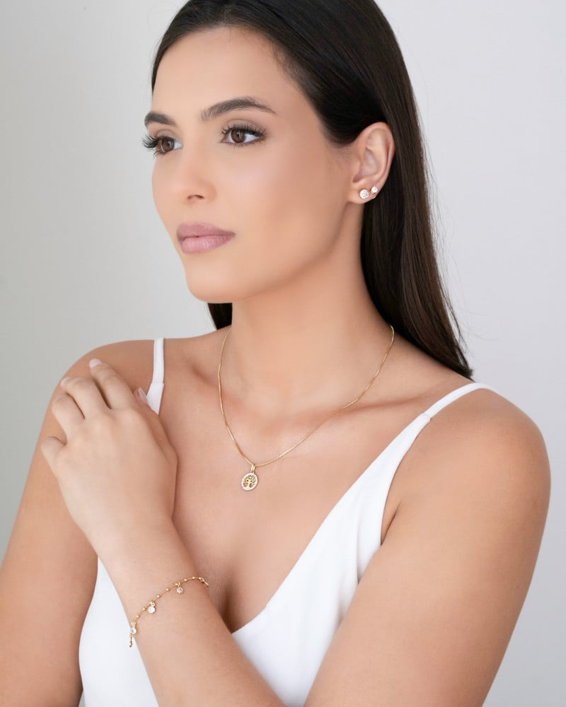 Gargantilha Veneziana Árvore Cravejada Cristal Banhado a Ouro 18K