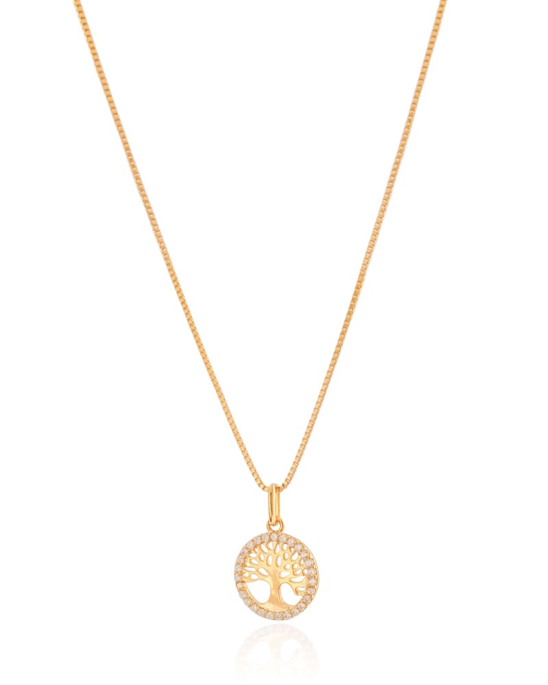 Gargantilha Veneziana Árvore Cravejada Cristal Banhado a Ouro 18K