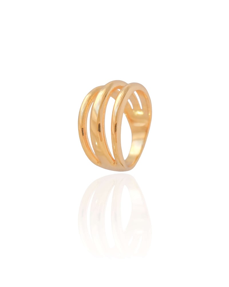 Anel Três Filetes Tamanho 16 Banhado a Ouro 18K