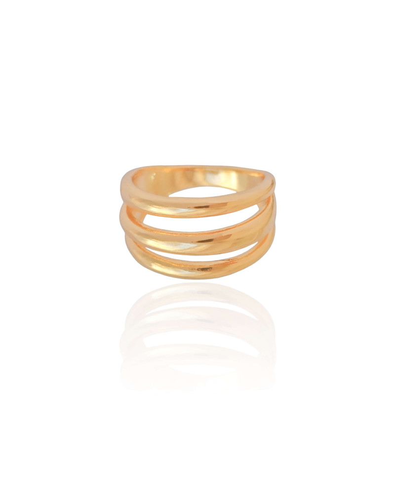 Anel Três Filetes Tamanho 16 Banhado a Ouro 18K