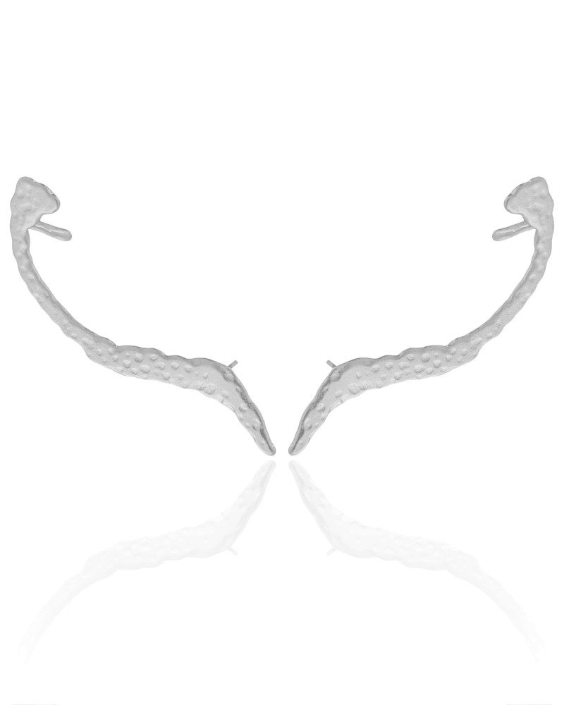 Ear Cuff Orgânico Acetinado Fosco Ródio Branco