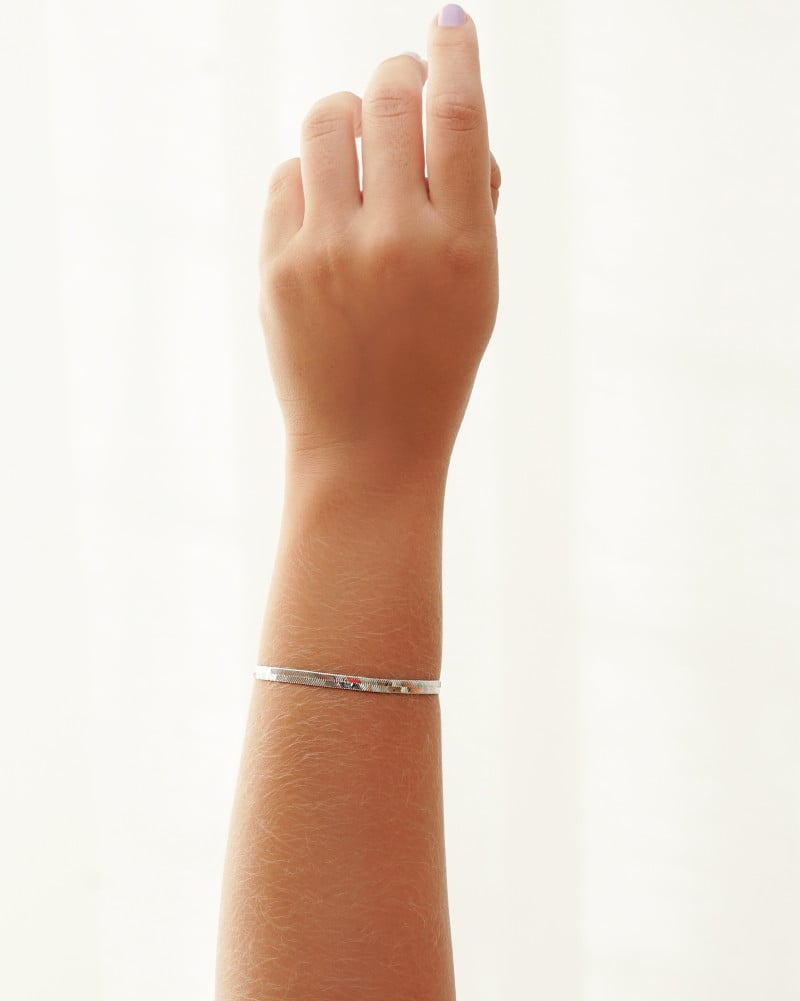 Pulseira Malha Fita Coração Ponto de Luz Cristal Ródio Branco
