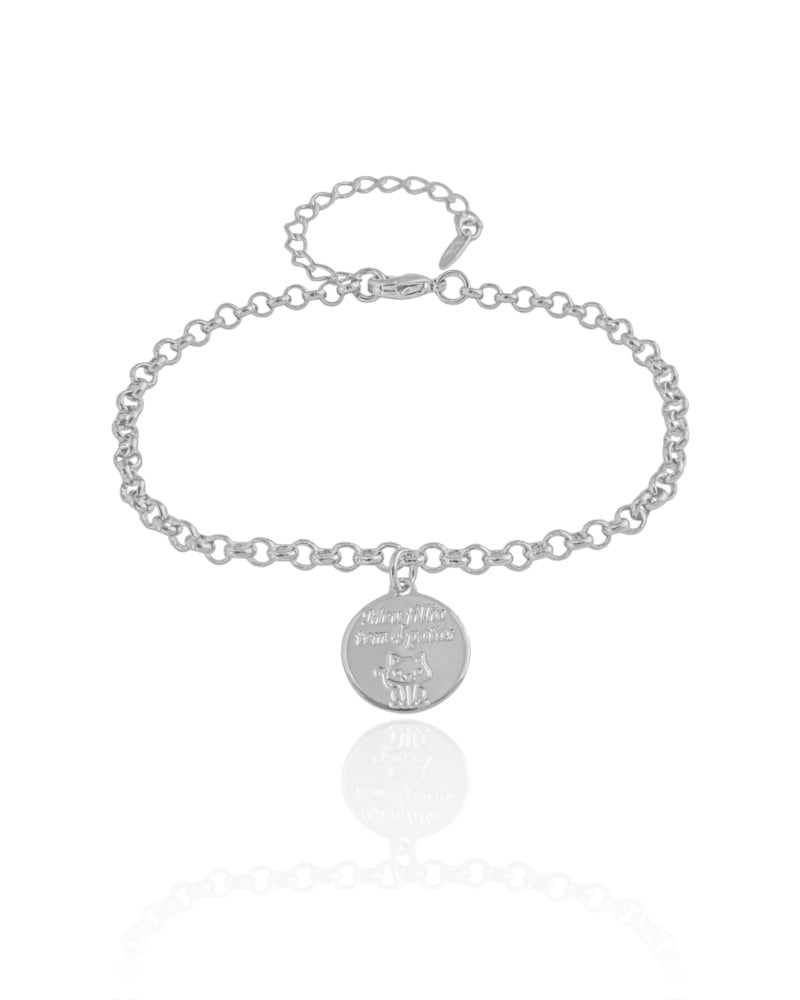 Pulseira Elos Portugueses Gato Meu Filho Tem 4 Patas Ródio Branco