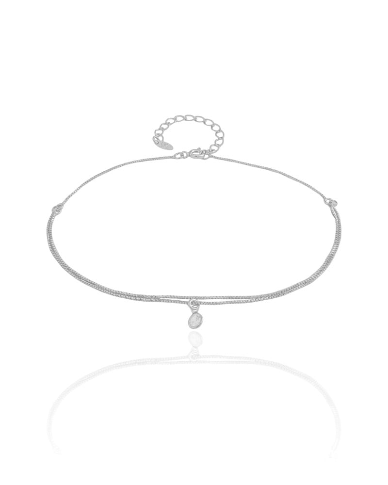 Tornozeleira Veneziana Dupla com Ponto de Luz Cristal Ródio Branco
