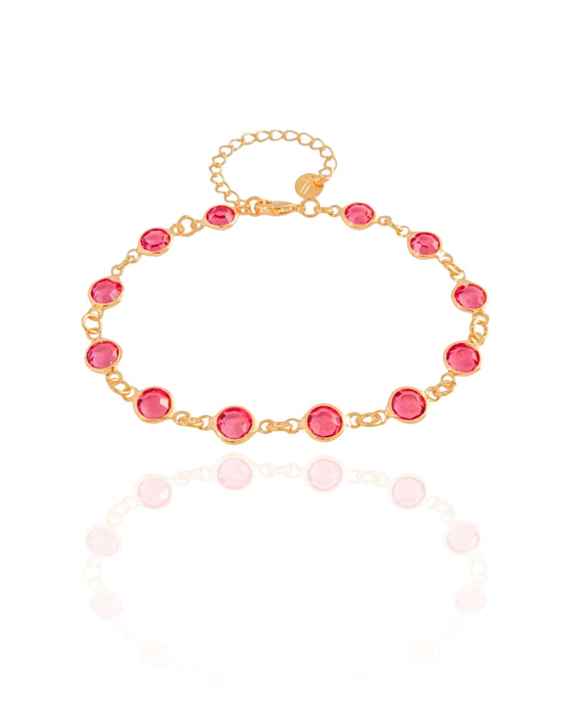 Pulseira Pontos de Luz Safira Rosa Banhado a Ouro 18K