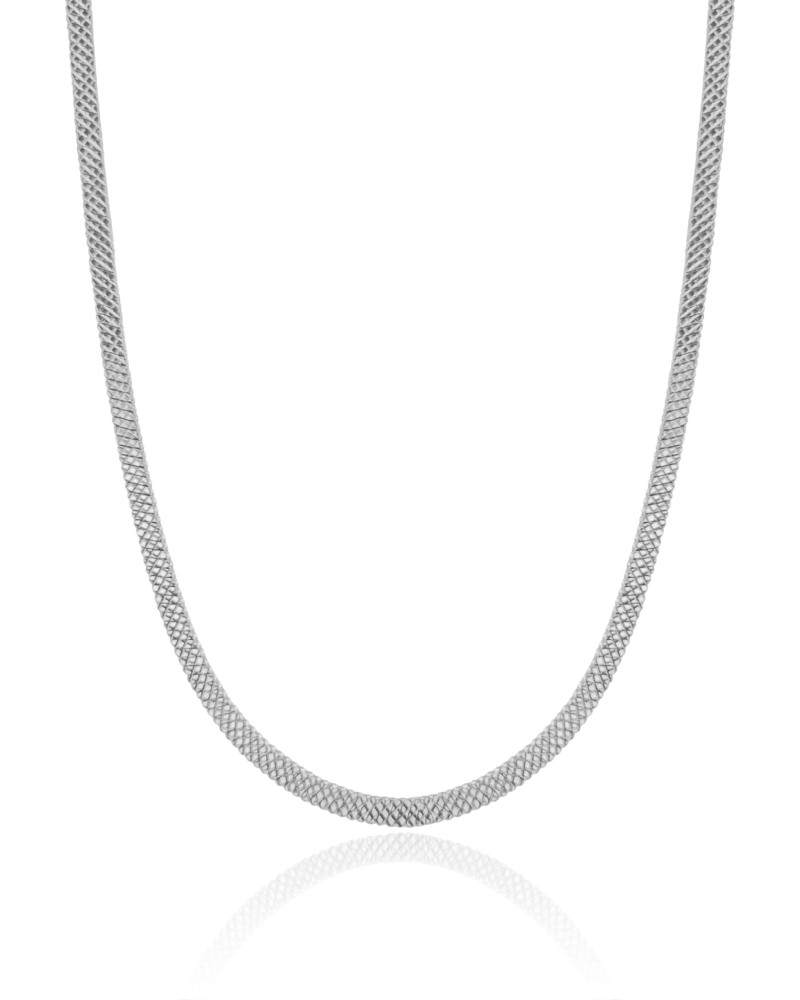 Choker Malha Esteira 3 mm Ródio Branco