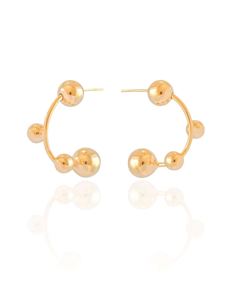 Brinco Meia Argola Bolas Lisas Banhado a Ouro 18K