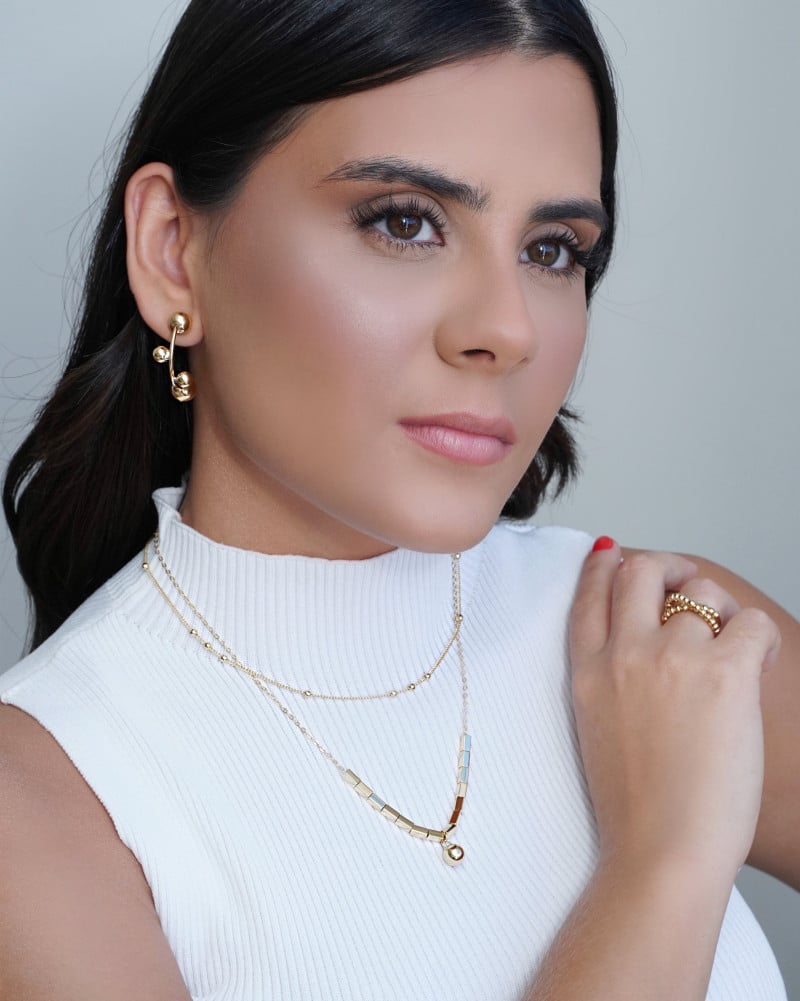 Brinco Meia Argola Bolas Lisas Banhado a Ouro 18K