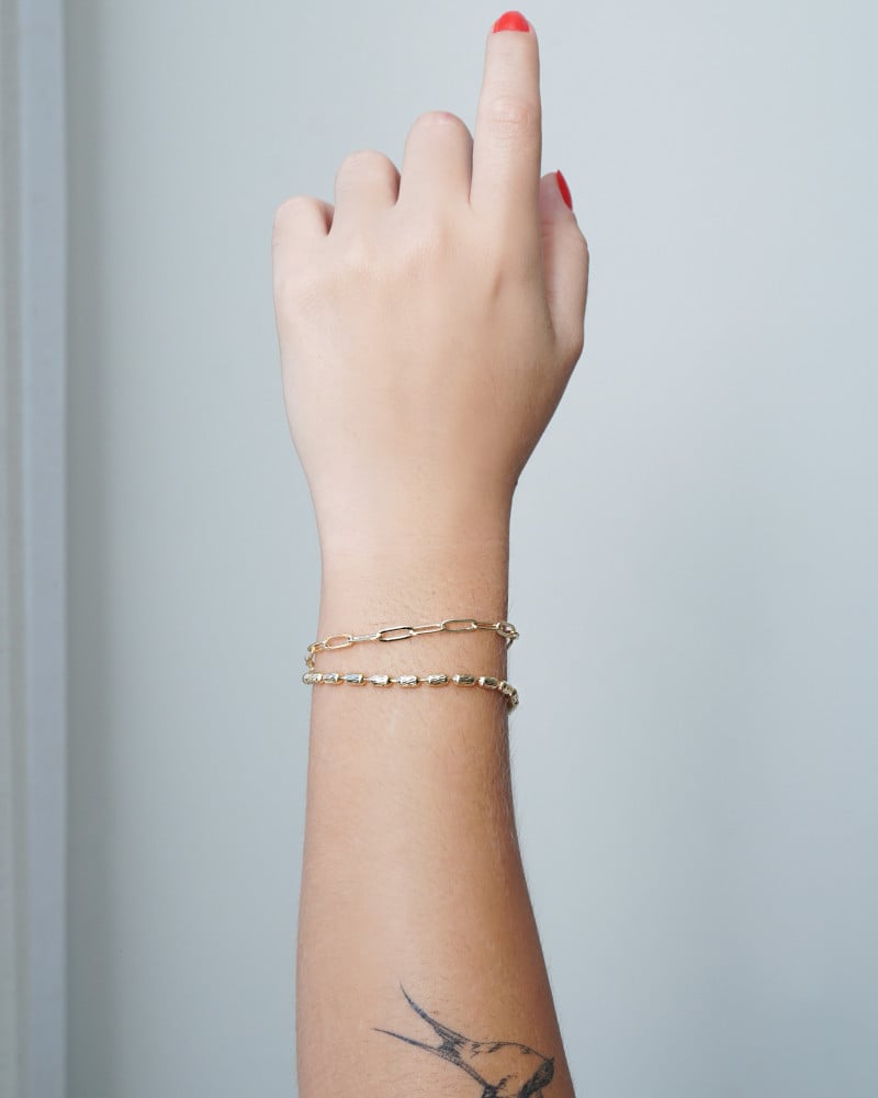 Pulseira Dupla Elos Canutilhos Ovais com Detalhes Banhado a Ouro 18K