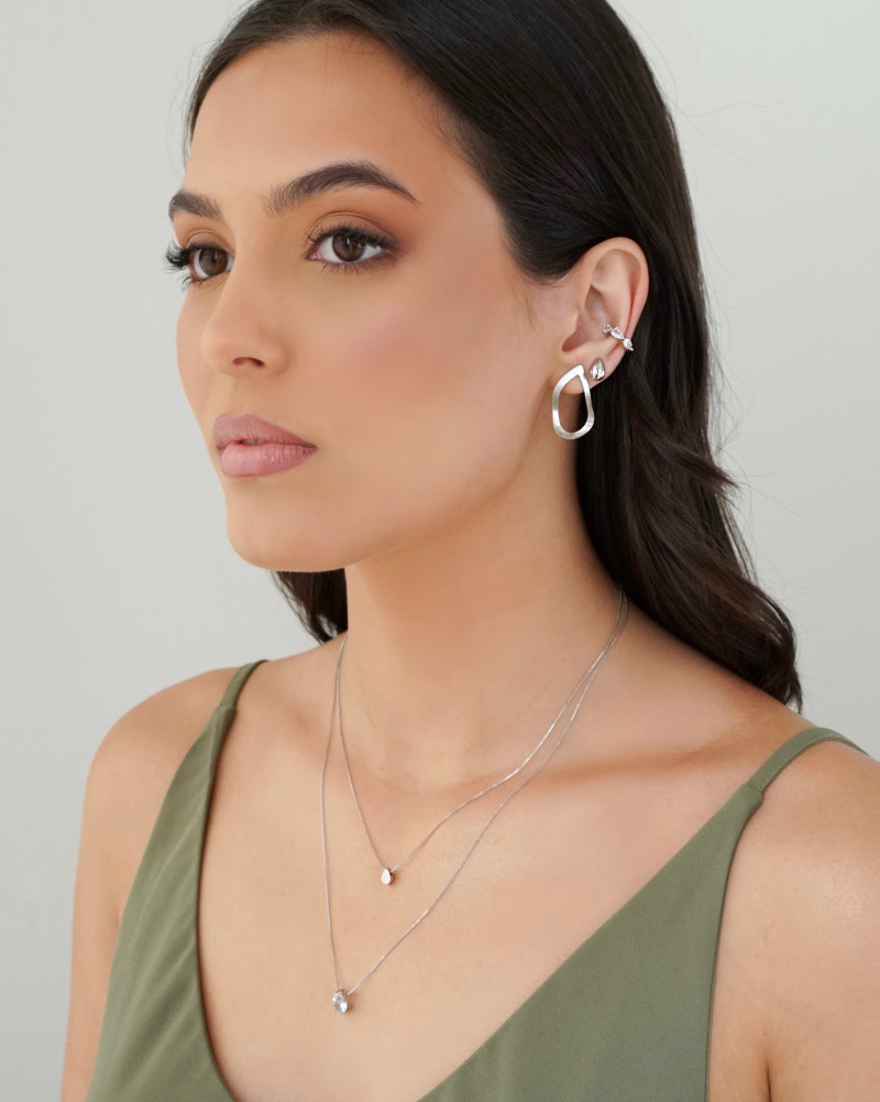 Piercing Gotas Cravejado Cristal Ródio Branco
