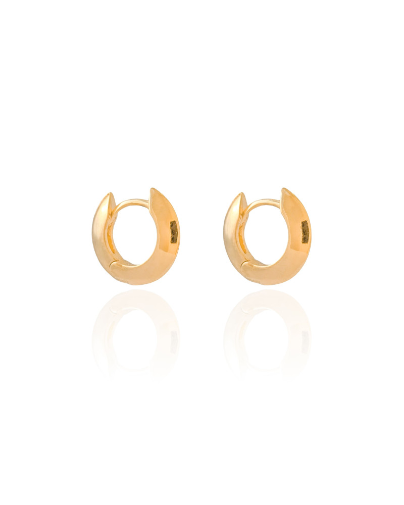 Brinco Argola Click Redonda Achatada Lisa 1.7 cm Banhado a Ouro 18K