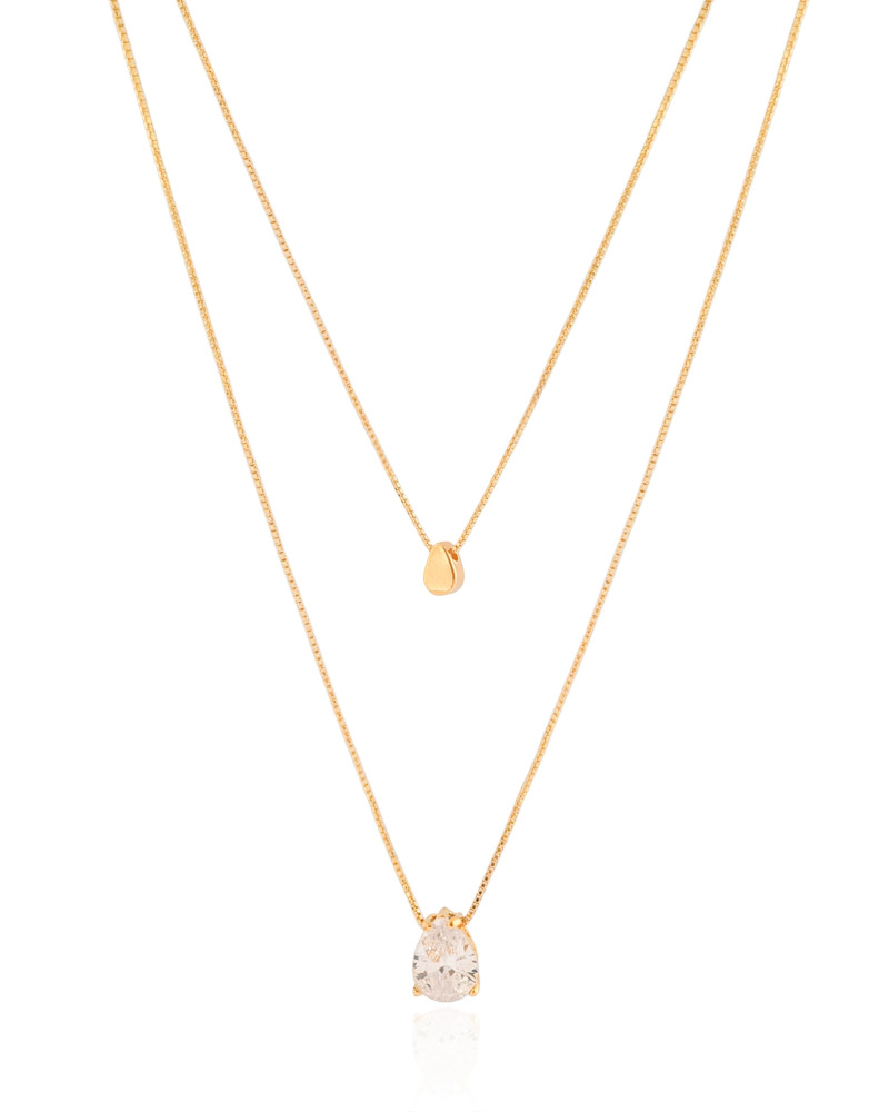 Gargantilha Dupla Veneziana Gota Lisa Cristal Banhado a Ouro 18K
