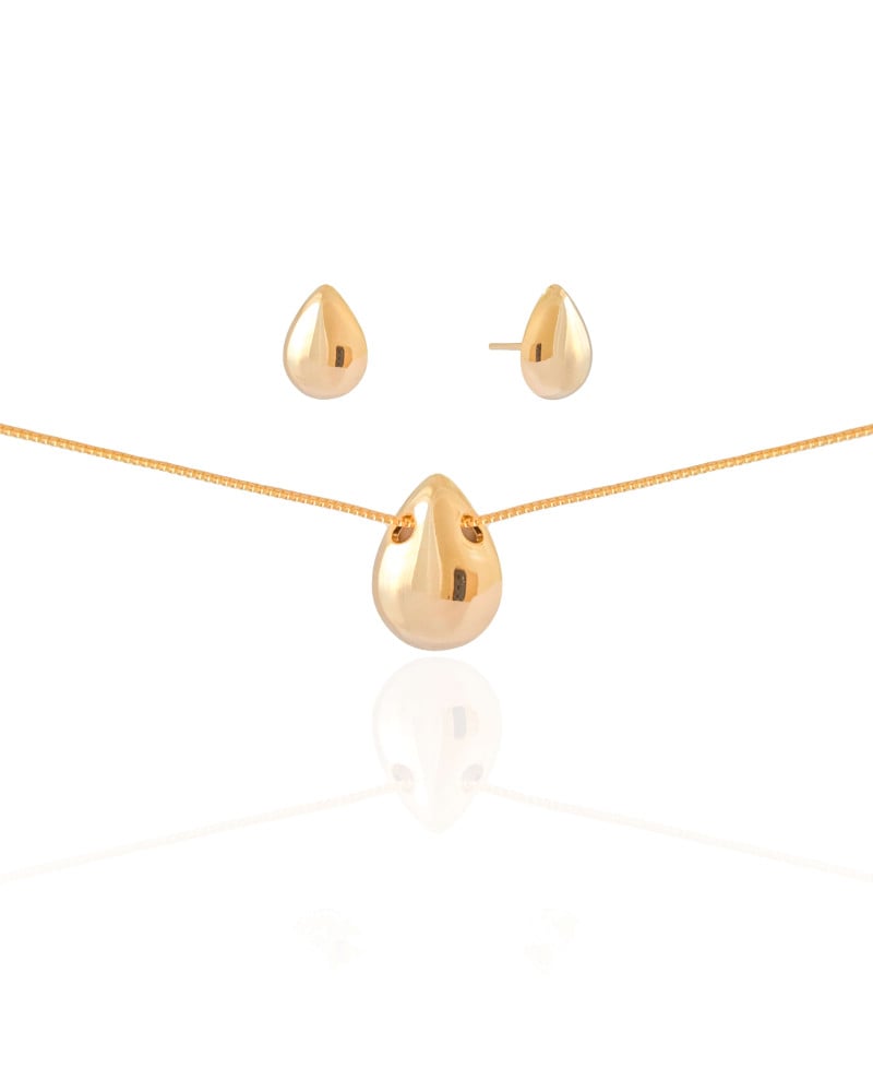 Conjunto Gota Lisa Banhado a Ouro 18K
