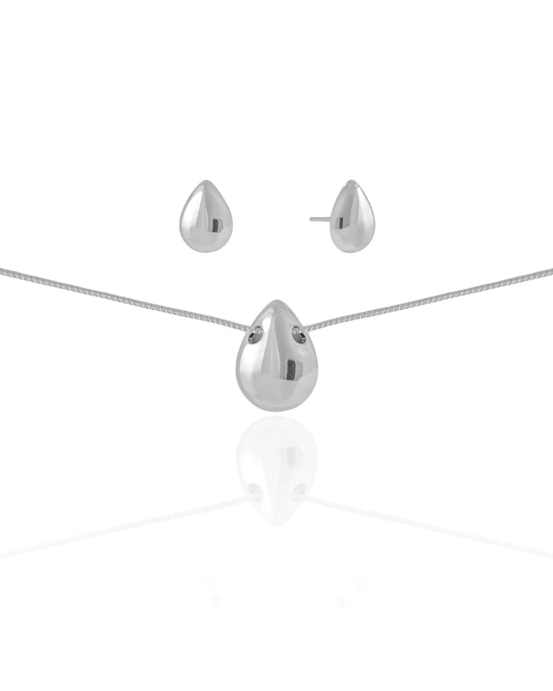 Conjunto Gota Lisa Ródio Branco
