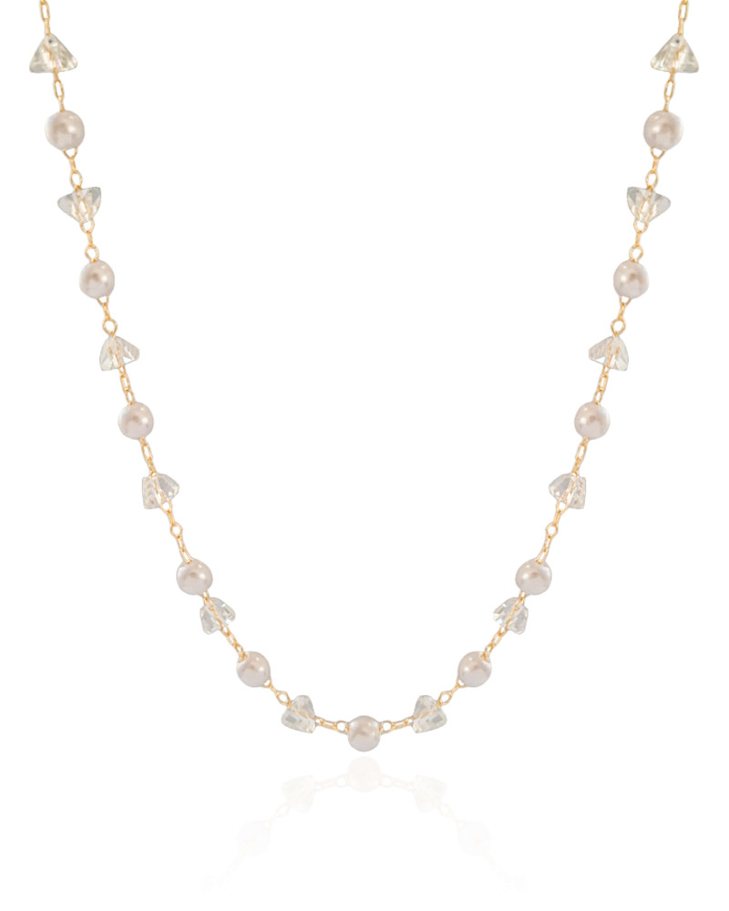 Choker Pérola Cristais Banhado a Ouro 18K