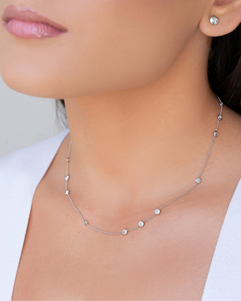 Choker Elos Pontos de Luz Ródio Branco