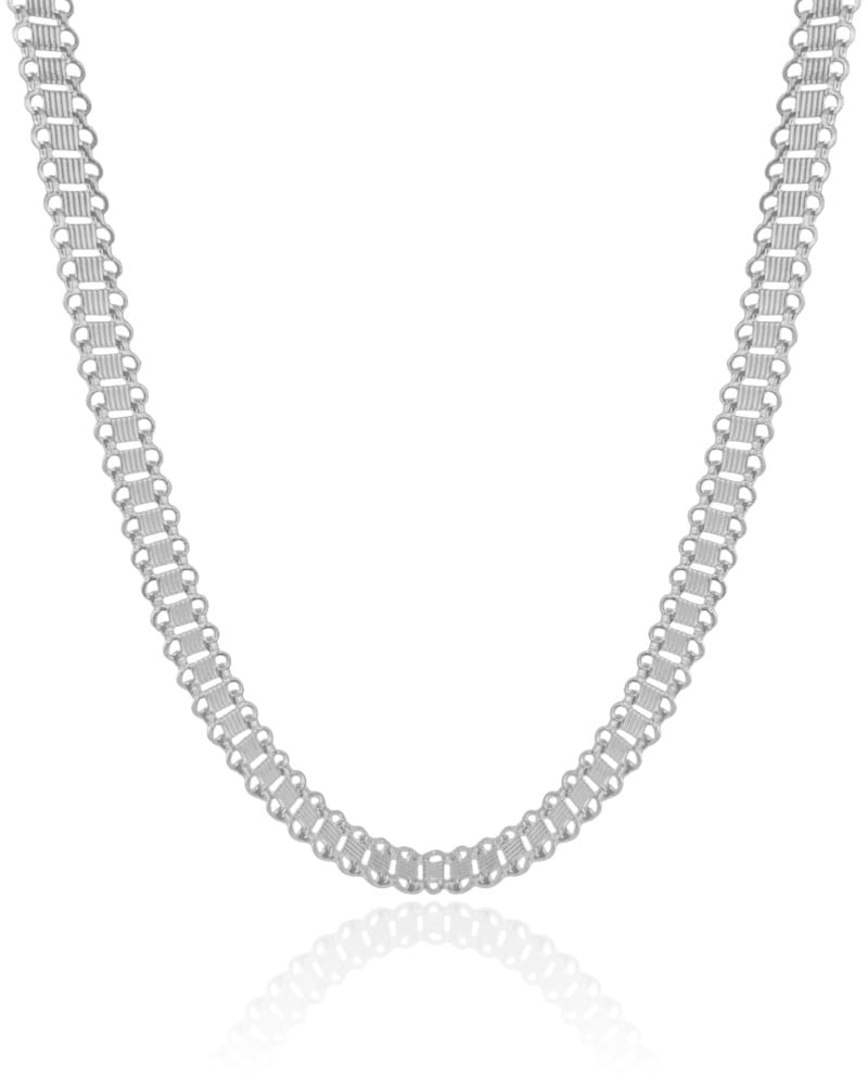 Choker Malha Listrada Ródio Branco