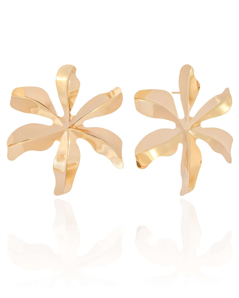 Brinco Flor Lisa Banhado a Ouro 18K