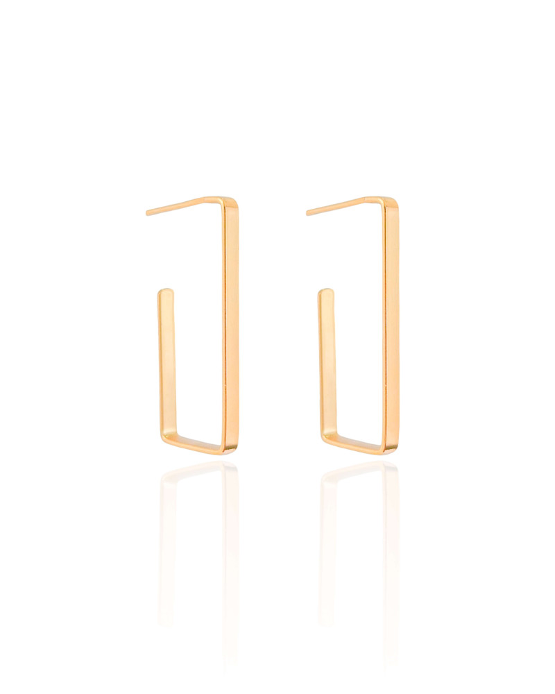 Brinco Argola Retangular Lisa 3.2 cm Banhado a Ouro 18K