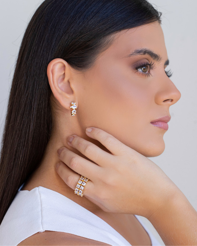 Anel Carré Zircônia Tamanho 12 Banhado a Ouro 18K