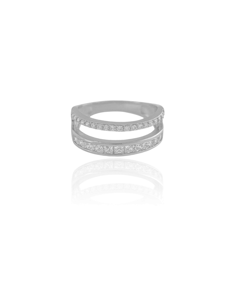 Anel Filetes Carré Zircônias Tamanho 14 Ródio Branco
