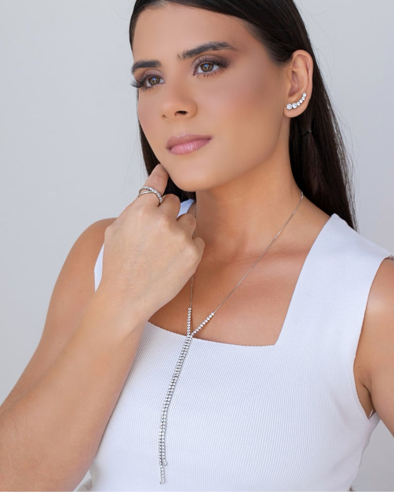 Anel em X Cravejado Zircônia Tamanho 21 Ródio Branco