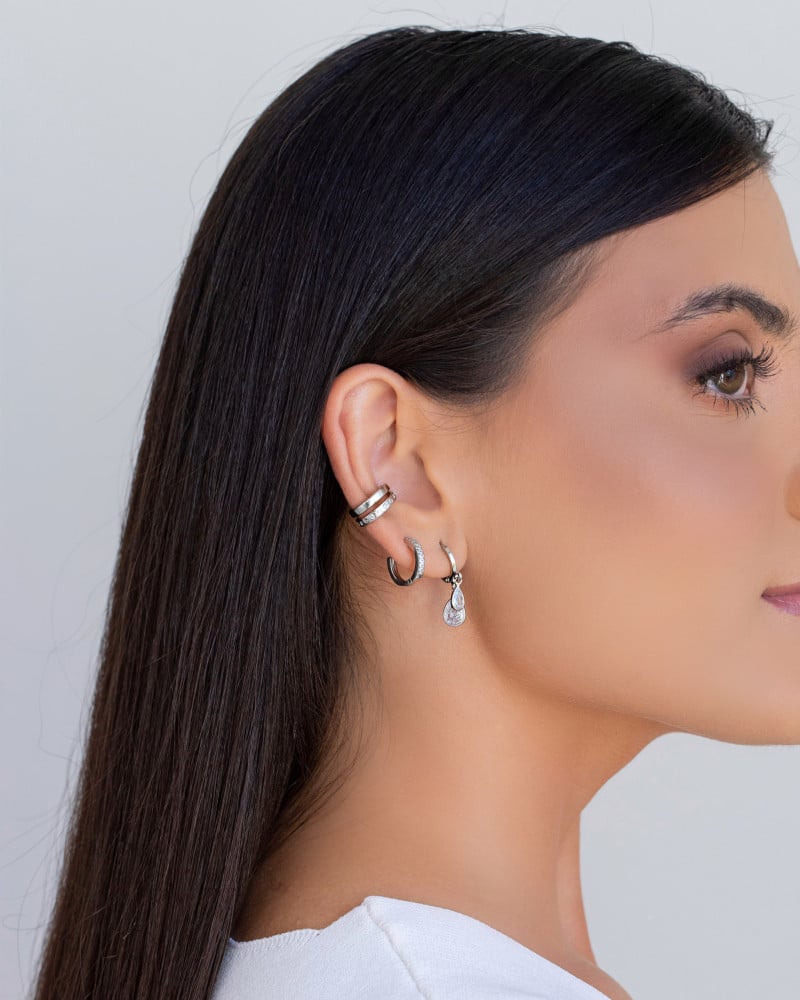 Brinco Argola Click Cravejada Cristal 1.3 cm Ródio Branco