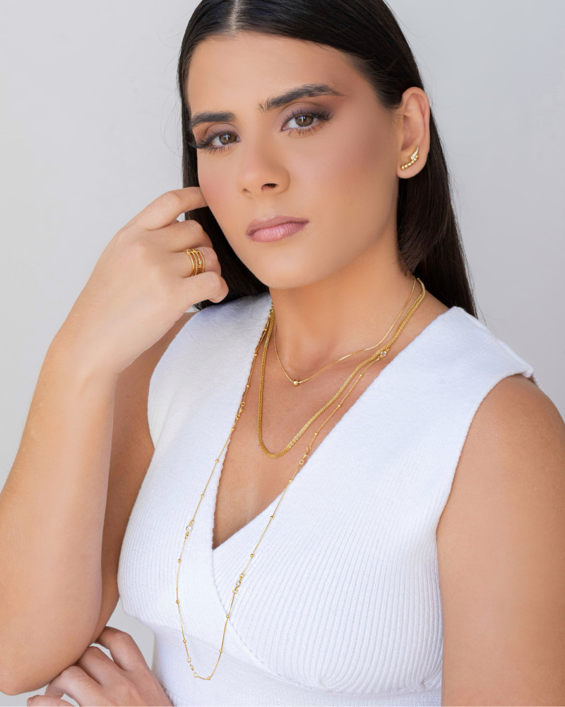 Ear Cuff Bolas Cravejado Cristal Banhado a Ouro 18K