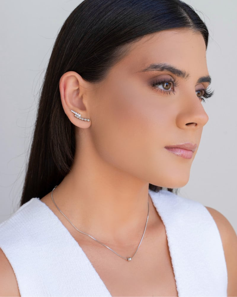 Ear Cuff Bolas Cravejado Cristal Ródio Branco