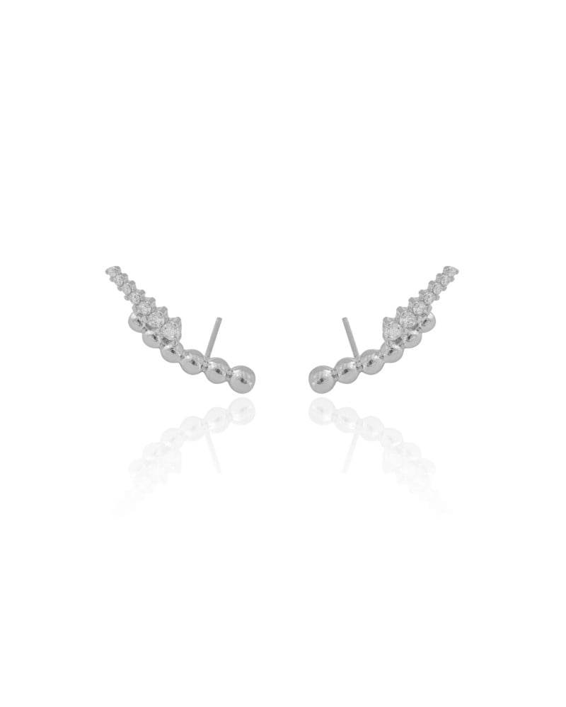 Ear Cuff Bolas Cravejado Cristal Ródio Branco