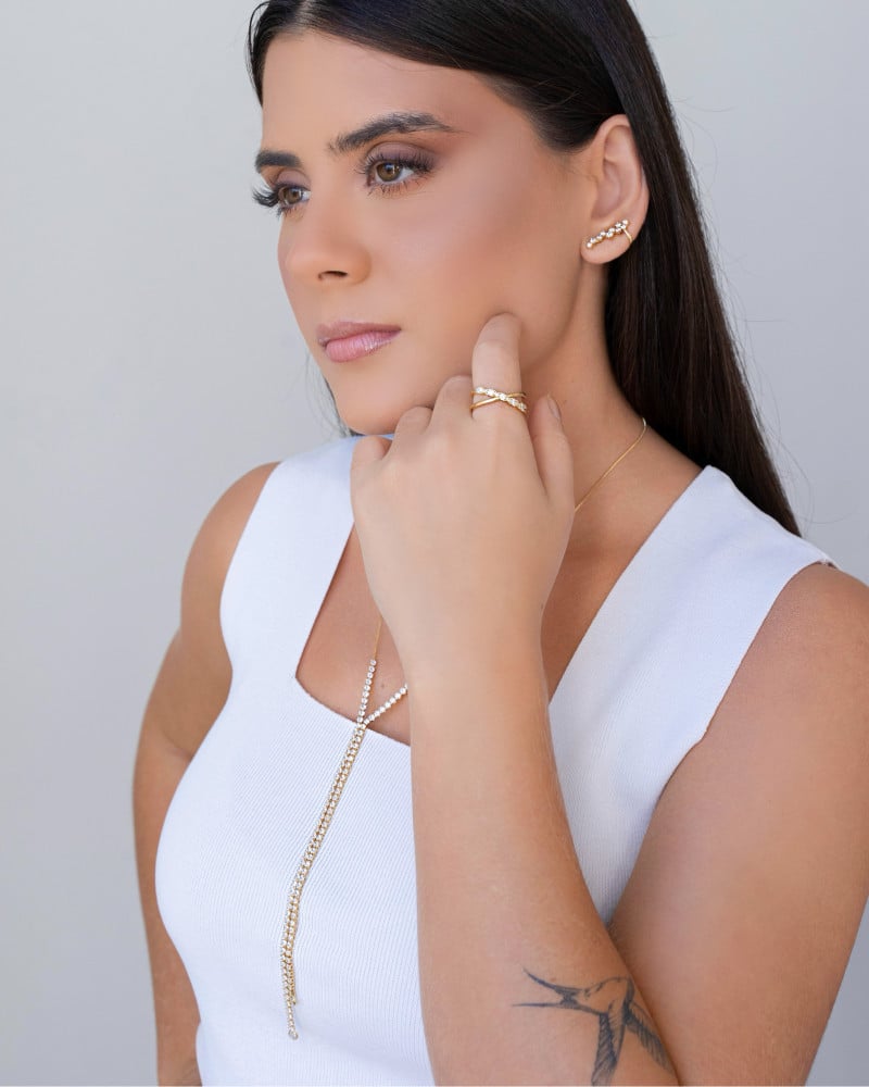 Ear Cuff Pontos de Luz Cristal Banhado a Ouro 18K